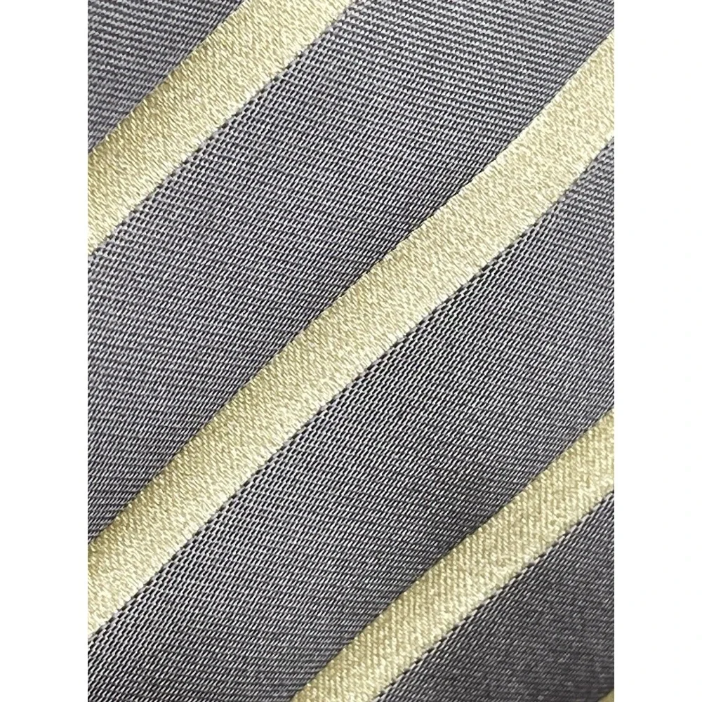 Brioni Classic Thick Repp Silk Striped Tie Gray Yellow Handmade Italian Necktie